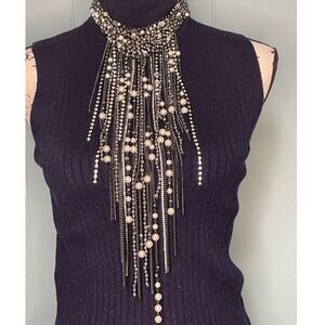 WHBM Crystal & Pearl Waterfall Statement Necklace